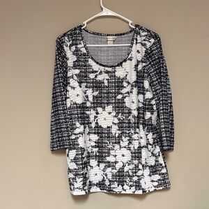 Christopher & Banks Monochrome Floral Long Sleeve Top